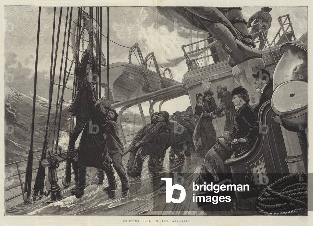 Hoisting Sail in the Atlantic (engraving)