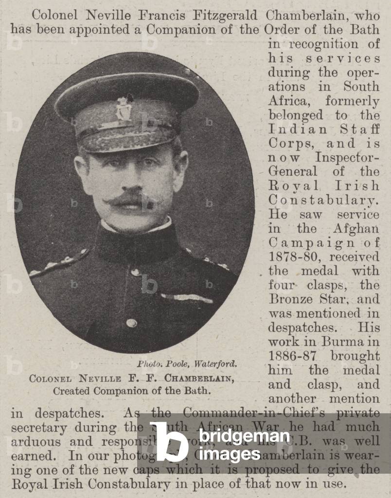Colonel Neville F F Chamberlain, created Companion of the Bath (b/w photo)