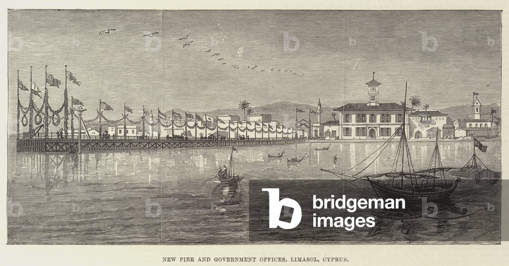 New Pier and Government Offices, Limasol, Cyprus (engraving)