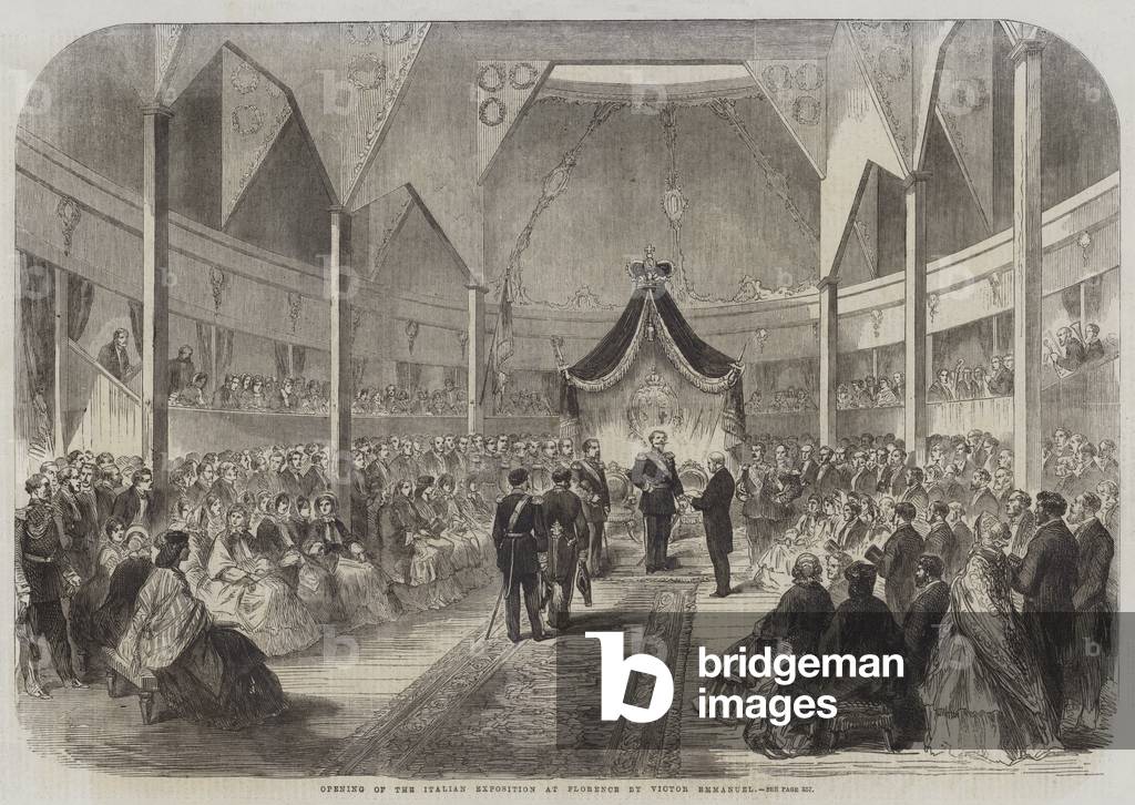 Opening of the Italian Exposition at Florence by Victor Emmanuel (engraving)