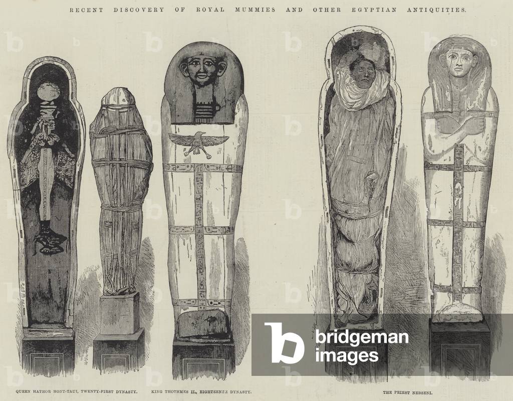Recent Discovery of Royal Mummies and other Egyptian Antiquities (engraving)