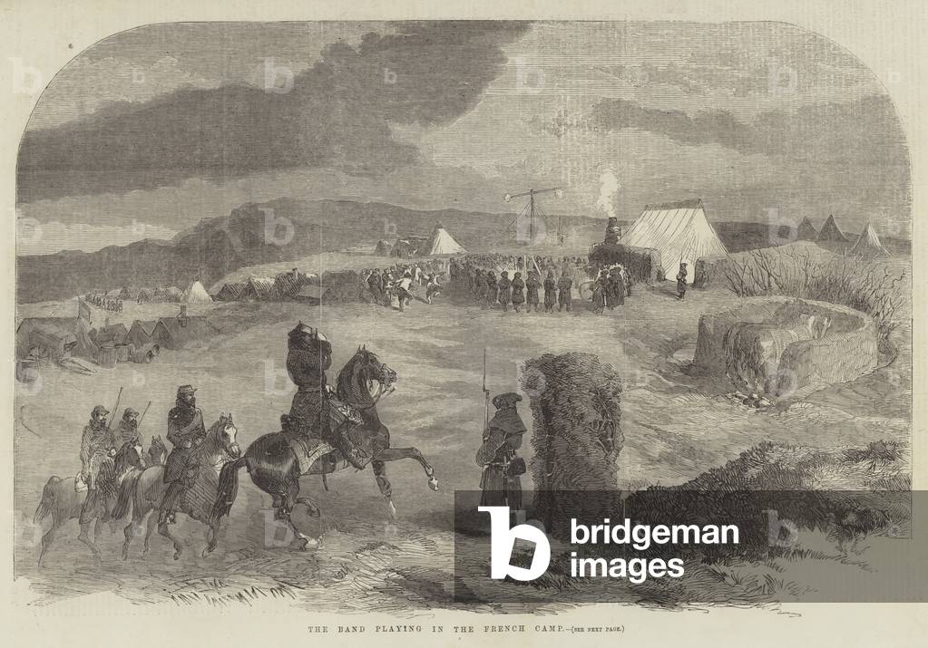 The Band playing in the French Camp (engraving)