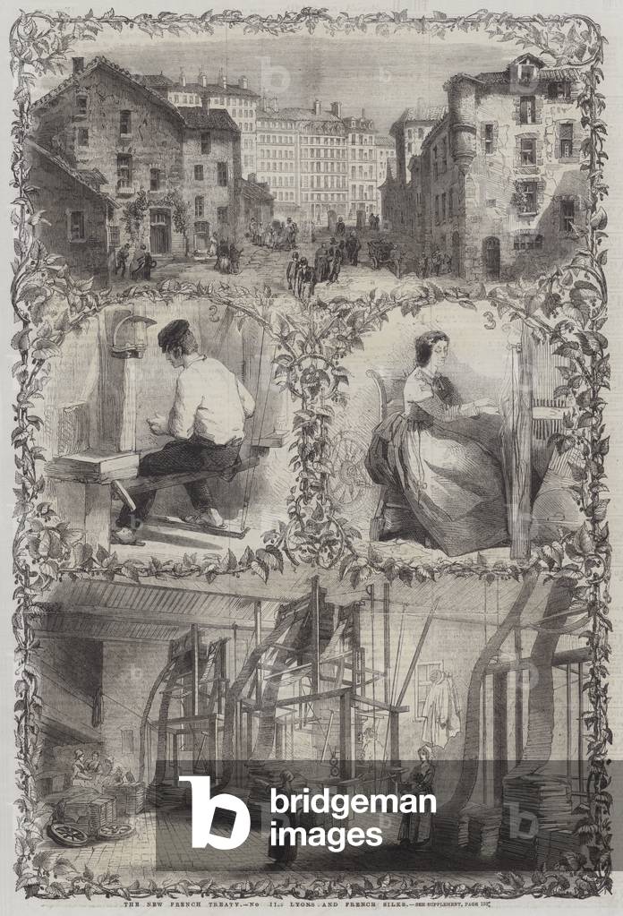 The New French Treaty, Lyons and French Silks (engraving)