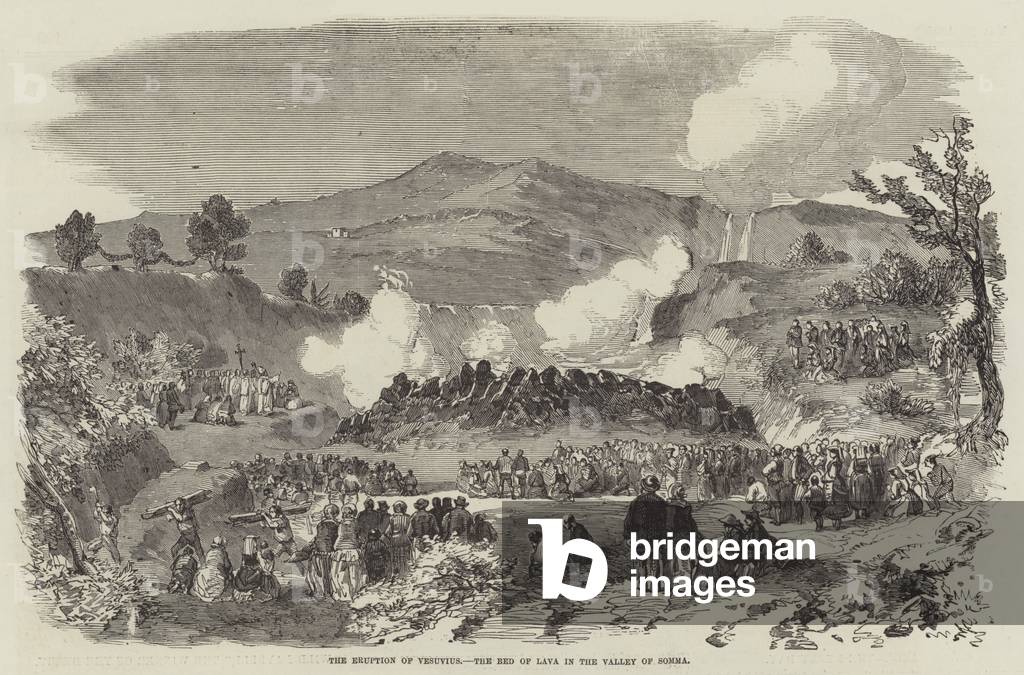 The Eruption of Vesuvius, the Bed of Lava in the Valley of Somma (engraving)