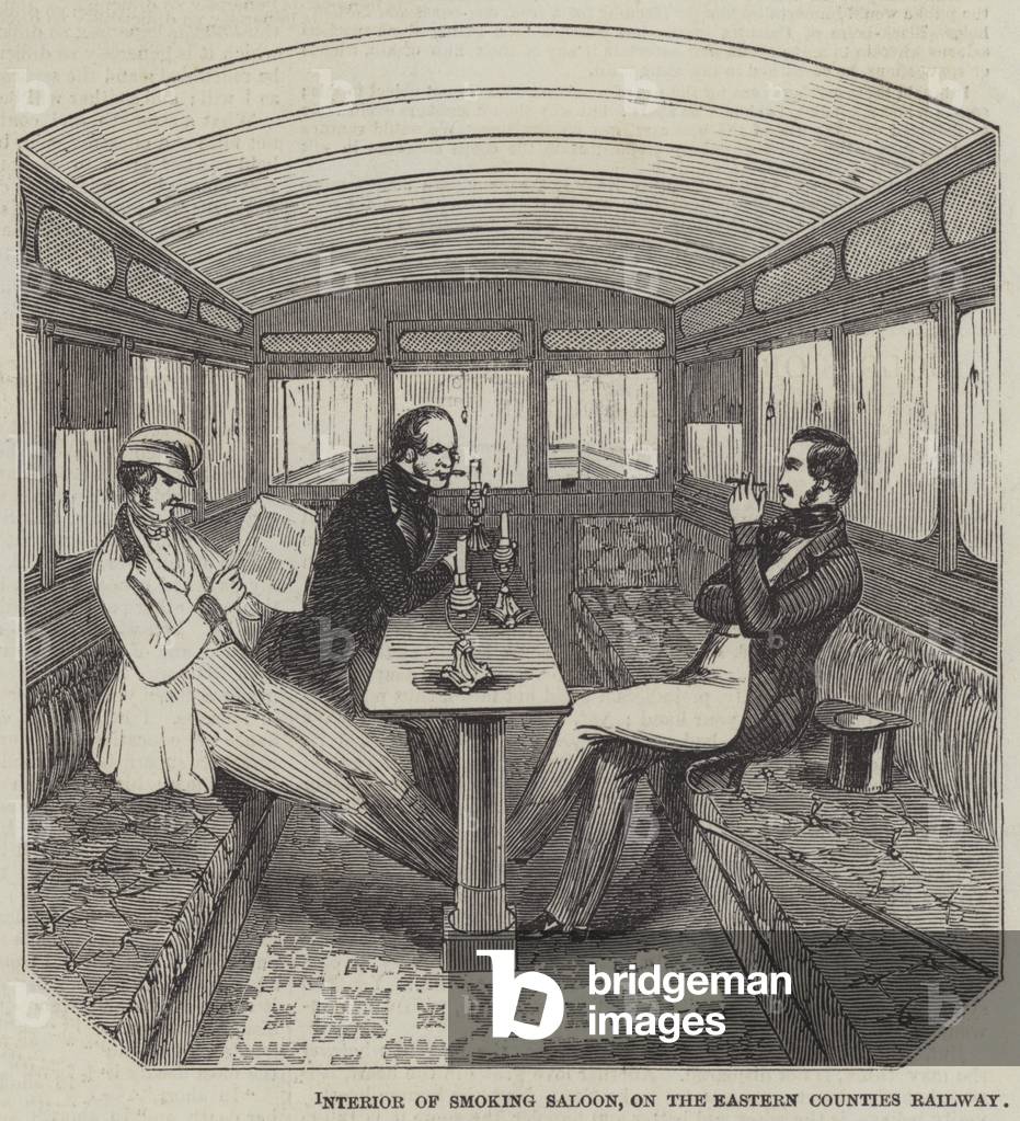 Interior of Smoking Saloon, on the Eastern Counties Railway (engraving)
