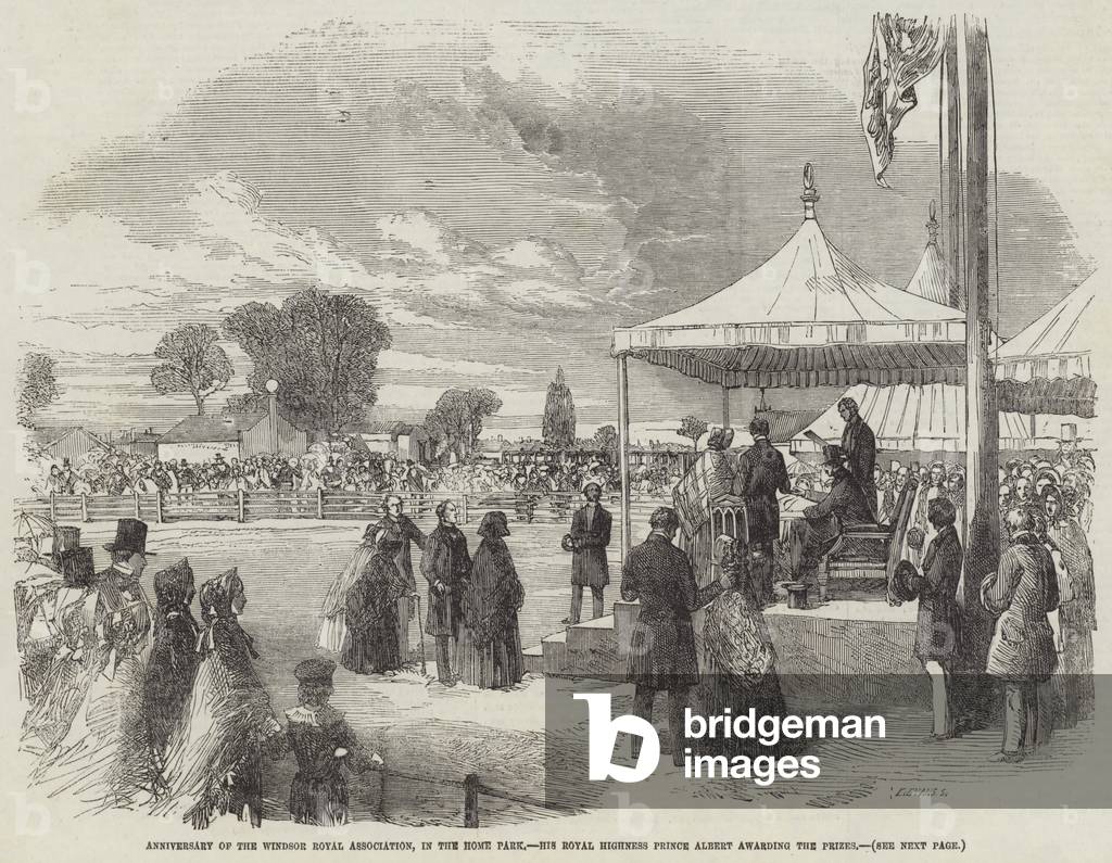 Anniversary of the Windsor Royal Association, in the Home Park, His Royal Highness Prince Albert awarding the Prizes (engraving)