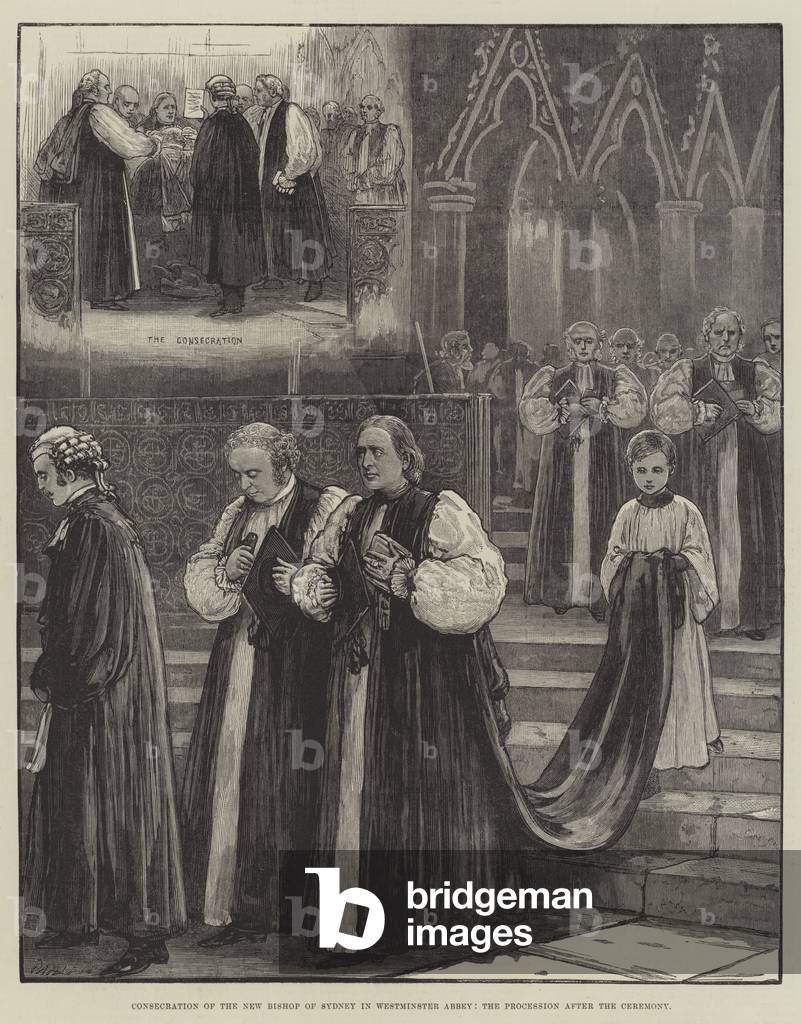 Consecration of the New Bishop of Sydney in Westminster Abbey, the Procession after the Ceremony (engraving)