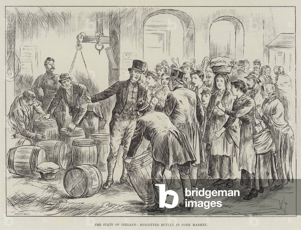 The State of Ireland, Boycotted Butter in Cork Market (engraving)