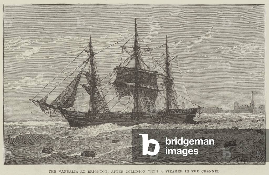 The Vandalia at Brighton, after Collision with a Steamer in the Channel (engraving)