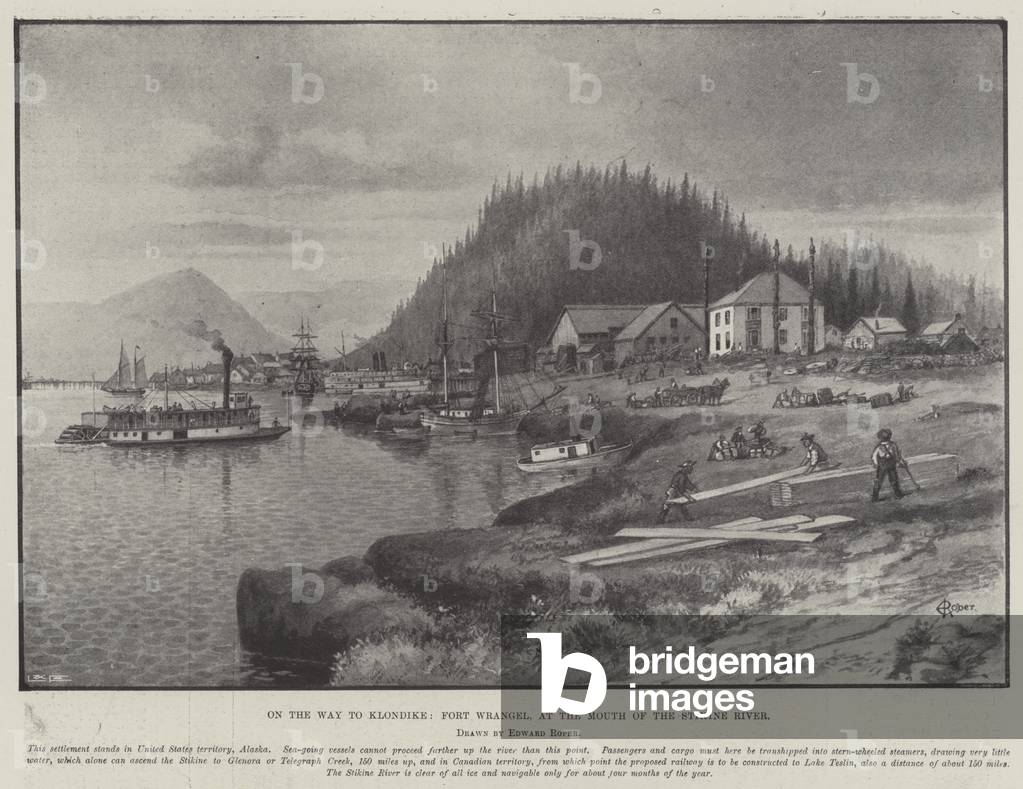 On the Way to Klondike, Fort Wrangel, at the Mouth of the Stikine River (litho)