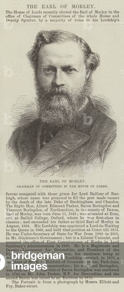 The Earl of Morley, Chairman of Committees in the House of Lords (engraving)