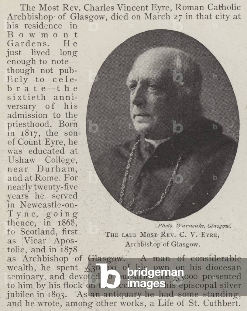The late Most Reverend C V Eyre, Archbishop of Glasgow (b/w photo)
