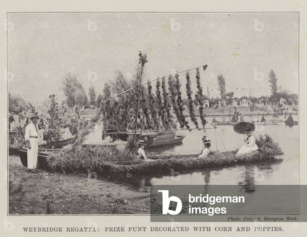 Weybridge Regatta, Prize Punt decorated with Corn and Poppies (b/w photo)