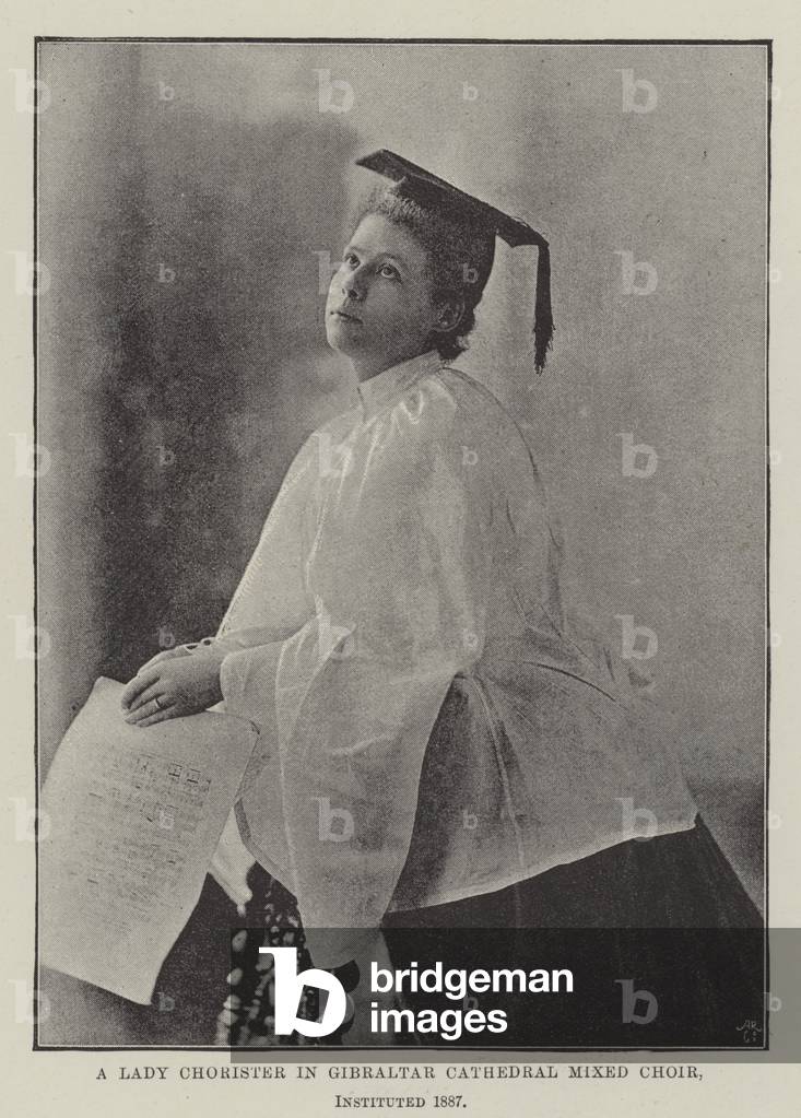 A Lady Chorister in Gibraltar Cathedral Mixed Choir, instituted 1887 (b/w photo)