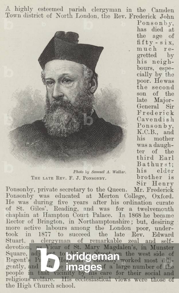 The late Reverend F J Ponsonby (engraving)