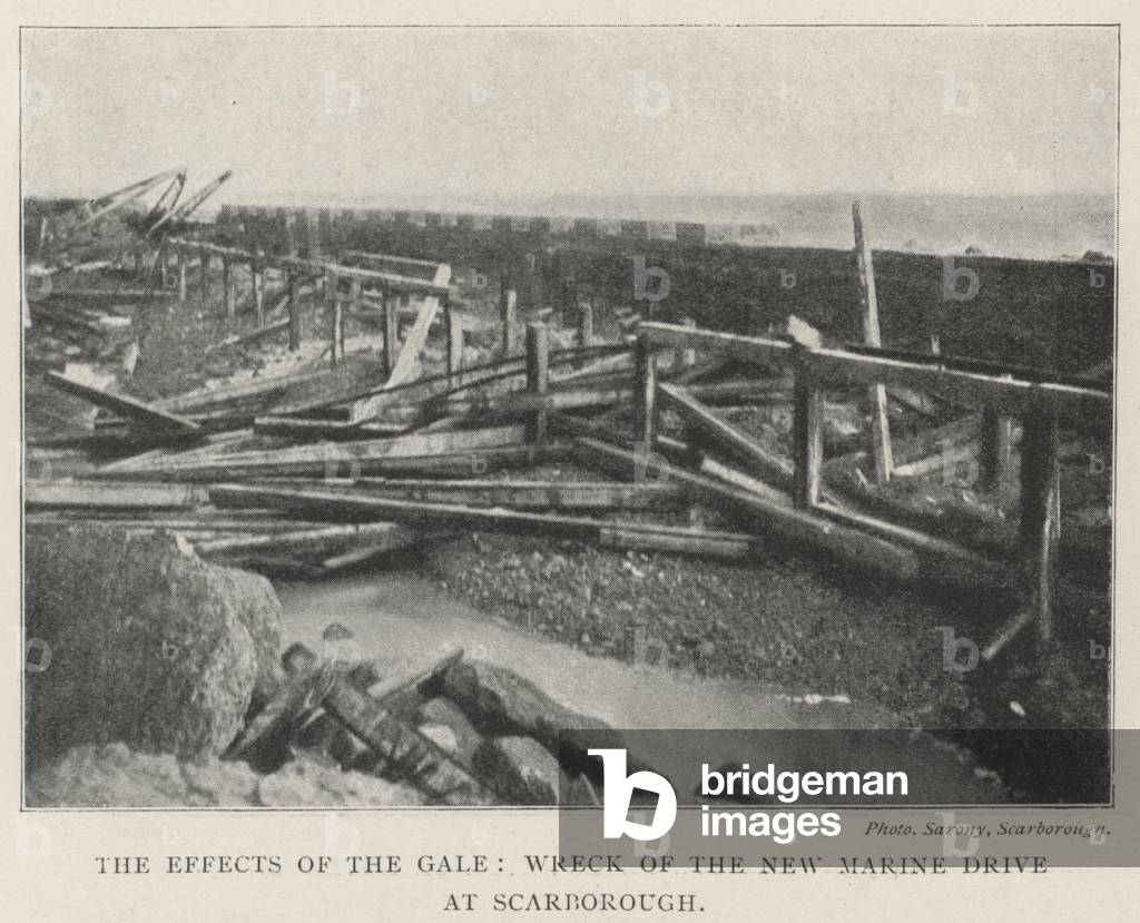 The Effects of the Gale, Wreck of the New Marine Drive at Scarborough (b/w photo)
