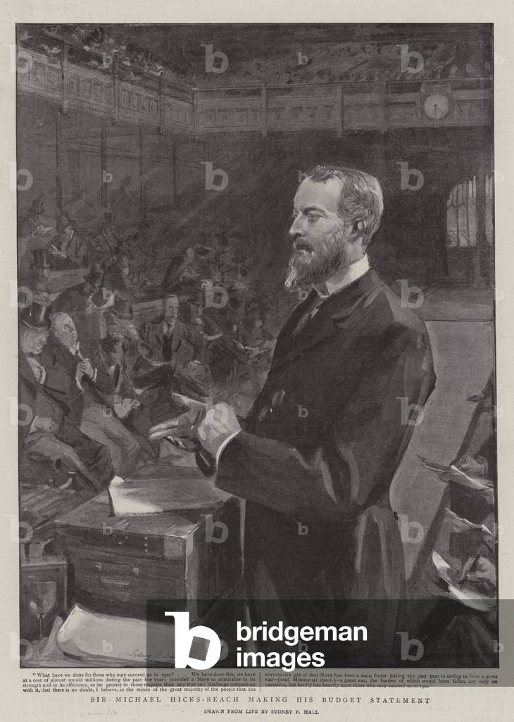 Sir Michael Hicks-Beach making his Budget Statement (litho)