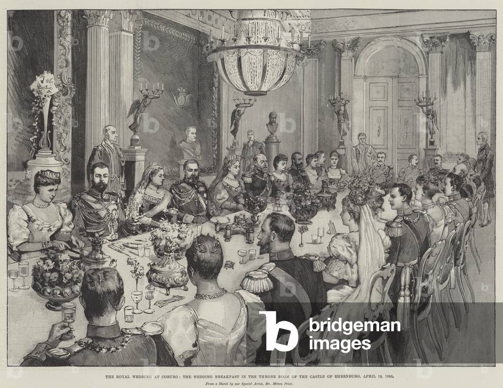 The Royal Wedding at Coburg, the Wedding Breakfast in the Throne Room of the Castle of Ehrenburg, 19 April 1894 (engraving)