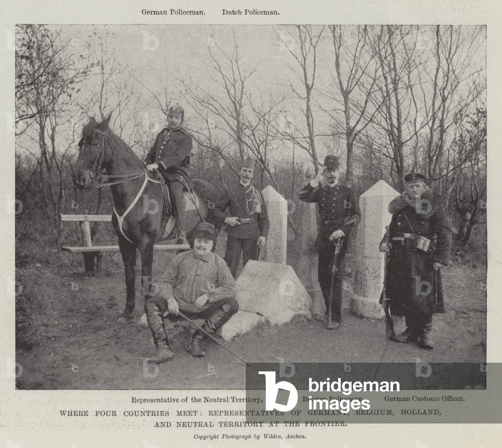 Where Four Countries meet, Representatives of Germany, Belgium, Holland, and Neutral Territory at the Frontier (b/w photo)