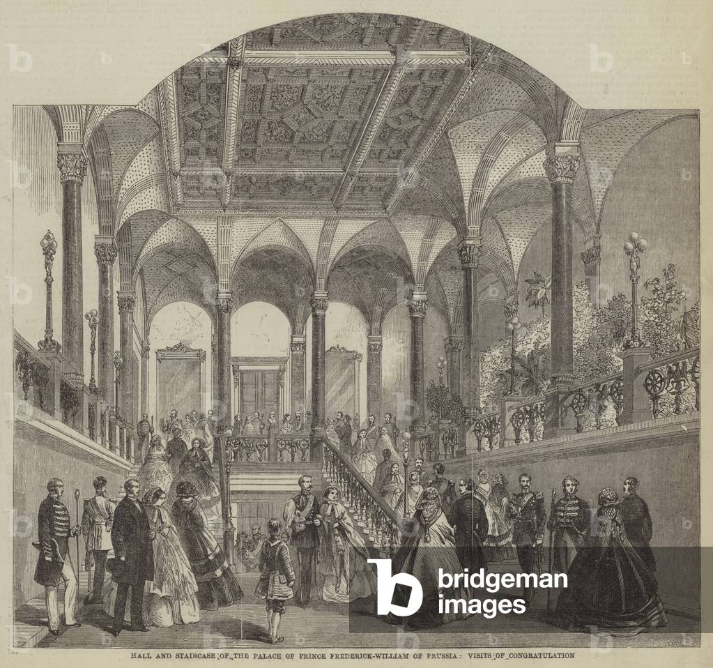 Hall and Staircase of the Palace of Prince Frederick-William of Prussia, Visits of Congratulation (engraving)