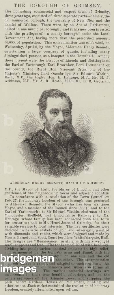 Alderman Henry Bennett, Mayor of Grimsby (engraving)