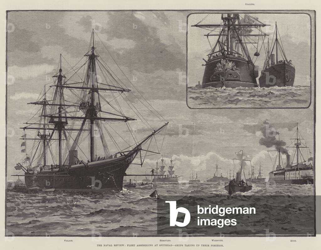 The Naval Review, Fleet assembling at Spithead, Ships taking up their Position (engraving)