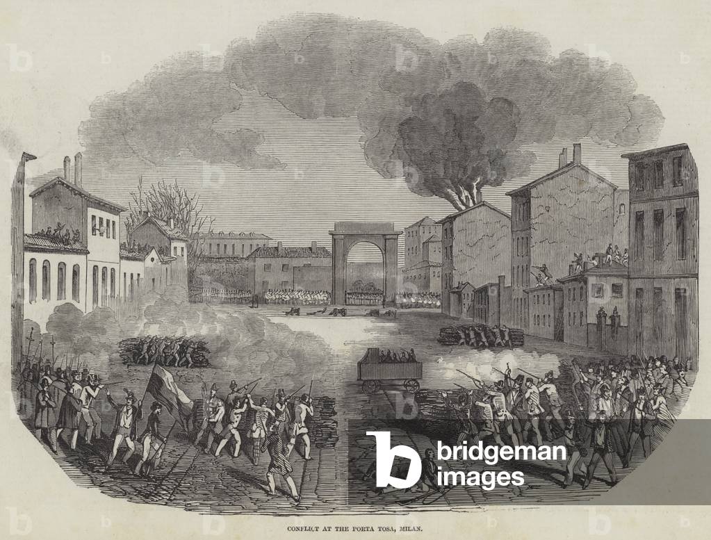 Conflict at the Porta Tosa, Milan (engraving)