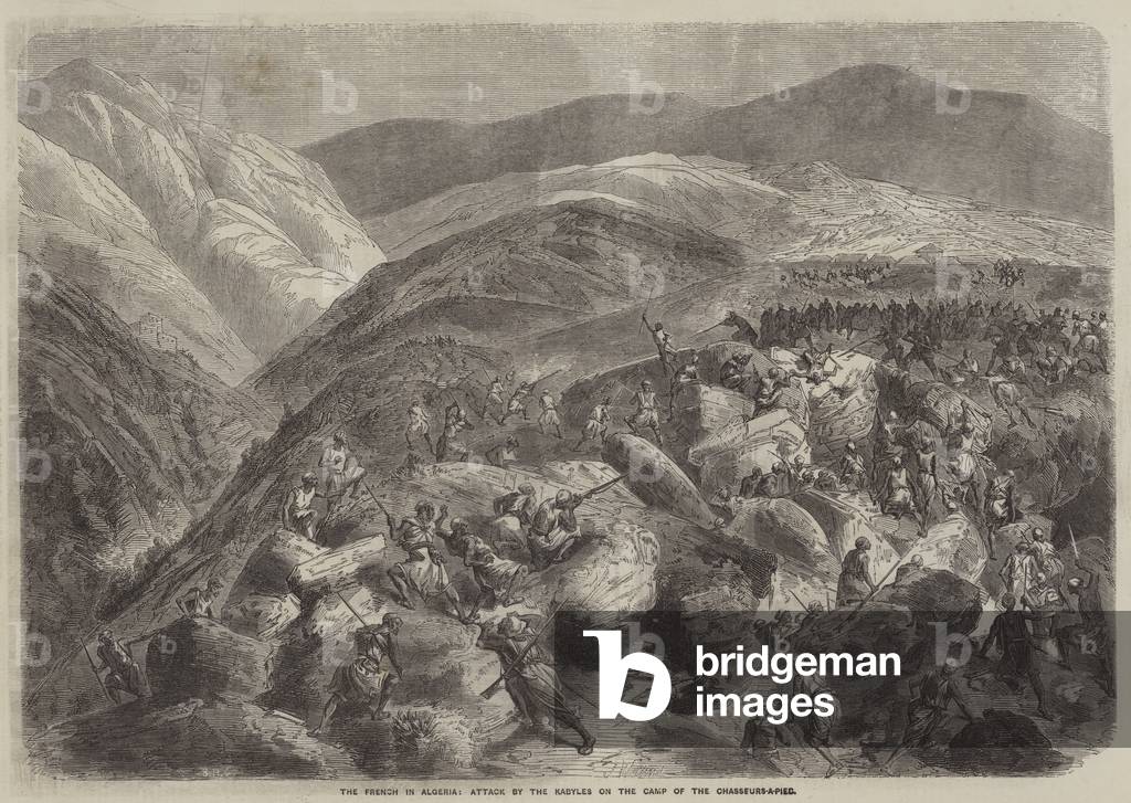 The French in Algeria, Attack by the Kabyles on the Camp of the Chasseurs-a-Pied (engraving)