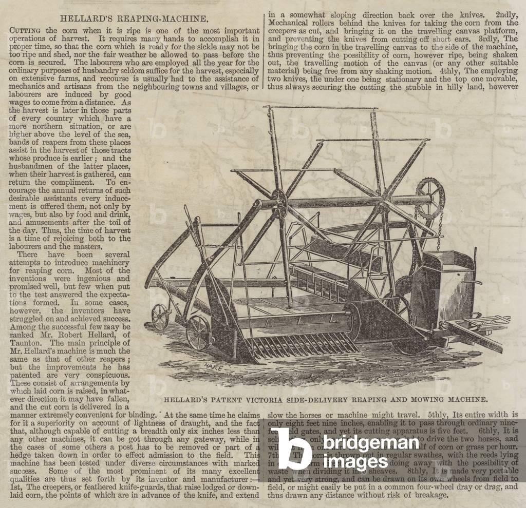 Hellard's Patent Victoria Side-Delivery Reaping and Mowing Machine (engraving)