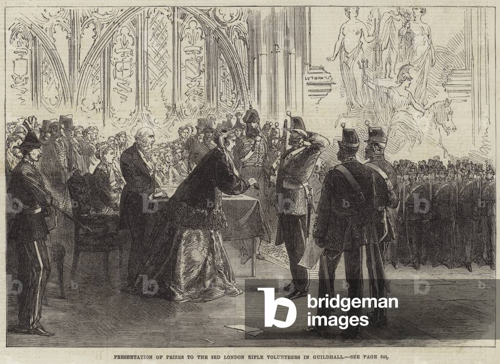 Presentation of Prizes to the 3rd London Rifle Volunteers in Guildhall (engraving)