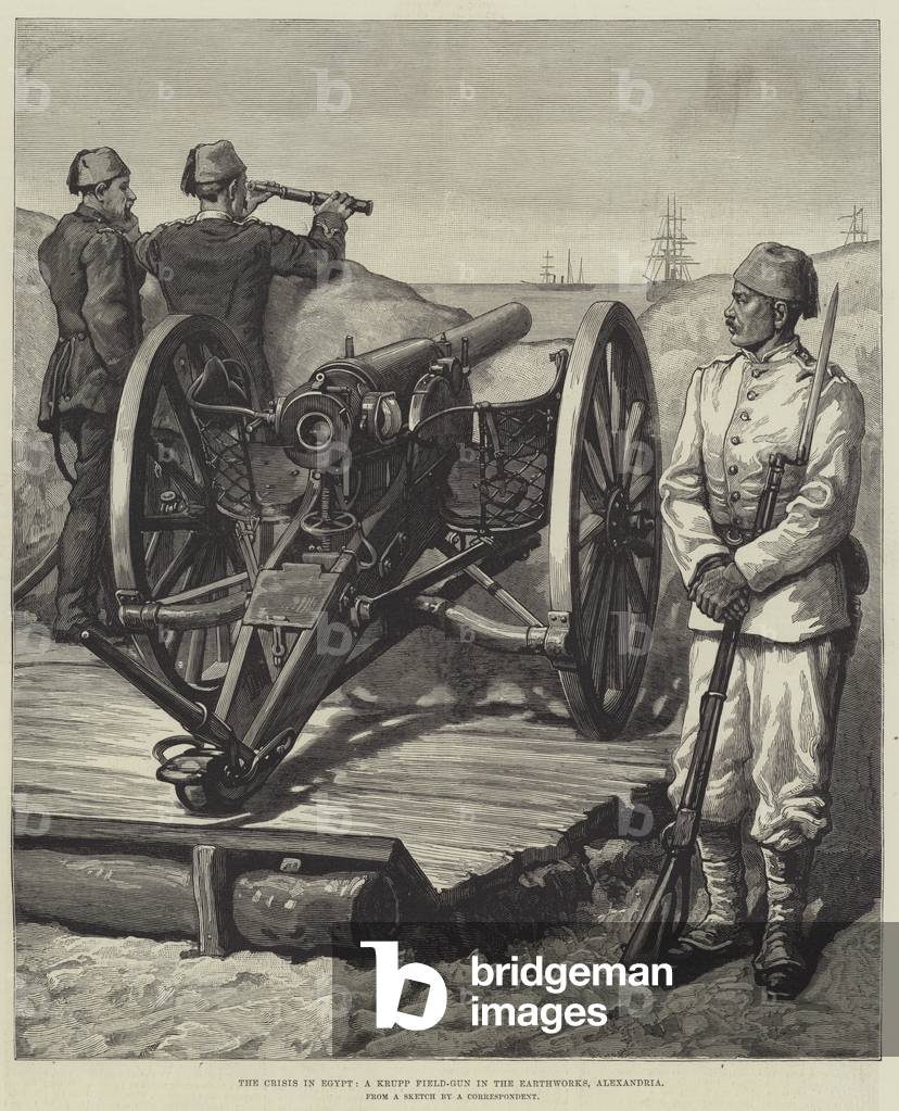 The Crisis in Egypt, a Krupp Field-Gun in the Earthworks, Alexandria, 1882 (engraving)
