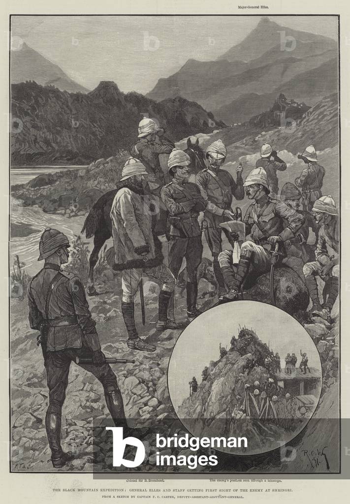 The Black Mountain Expedition, General Elles and Staff getting First Sight of the Enemy at Shringri (engraving)