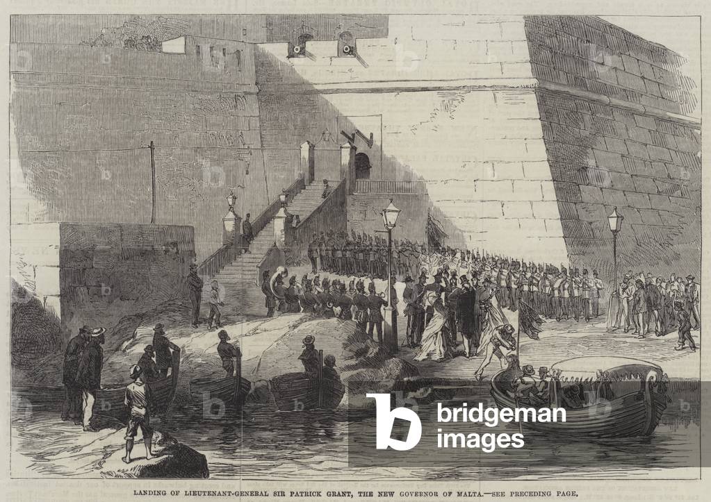 Landing of Lieutenant-General Sir Patrick Grant, the New Governor of Malta (engraving)