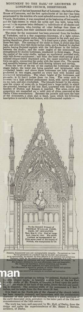 Monument to the Earl of Leicester in Longford Church, Derbyshire (engraving)