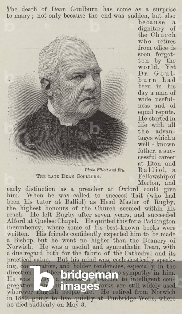 The late Dean Goulburn (engraving)