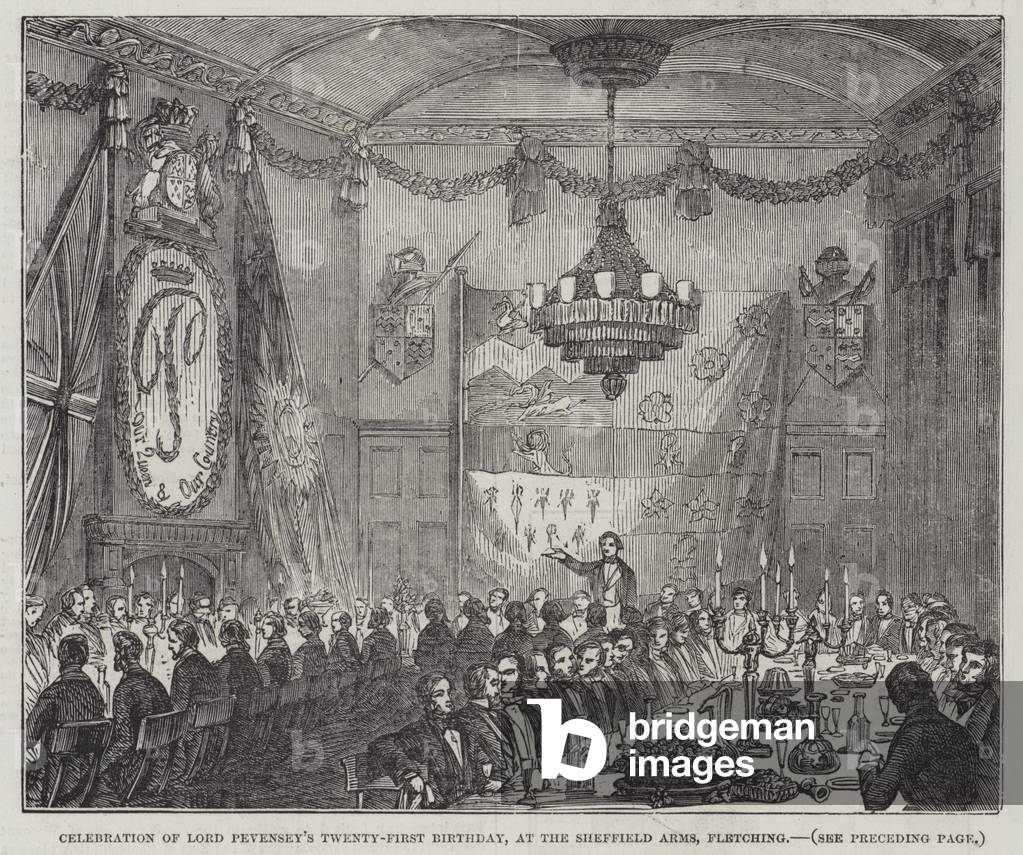 Celebration of Lord Pevensey's Twenty-First Birthday, at the Sheffield Arms, Fletching (engraving)