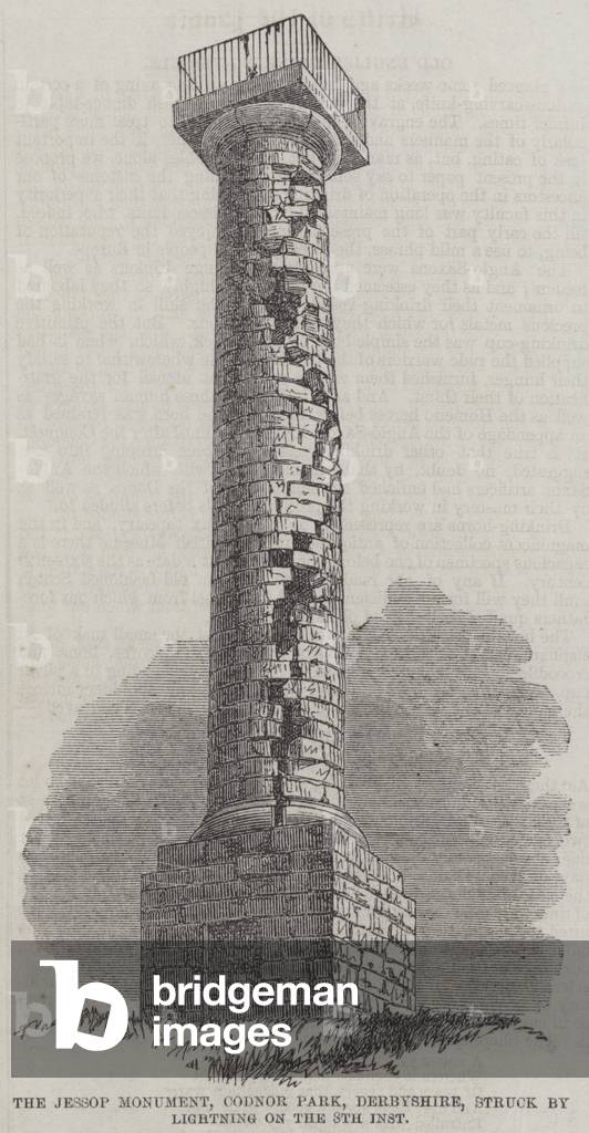 The Jessop Monument, Condor Park, Derbyshire, Struck by Lightning on the 8th inst (engraving)