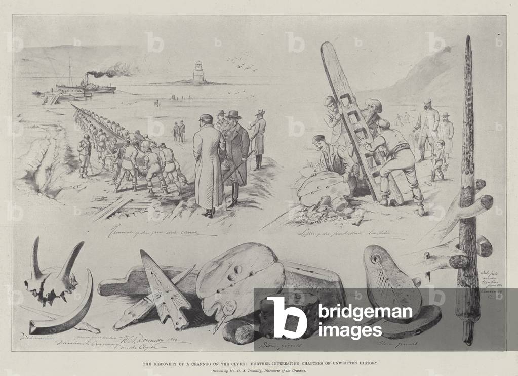 The Discovery of a Crannog on the Clyde, Further Interesting Chapters of Unwritten History (litho)