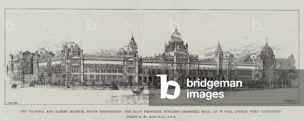 The Victoria and Albert Museum, South Kensington, the Main Frontage, towards Cromwell Road, as it will appear when completed (engraving)
