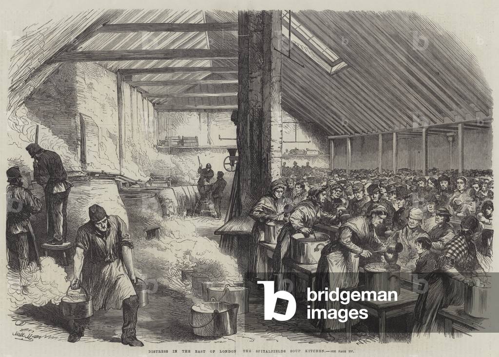 Distress in the East of London, the Spitalfields Soup Kitchen (engraving)