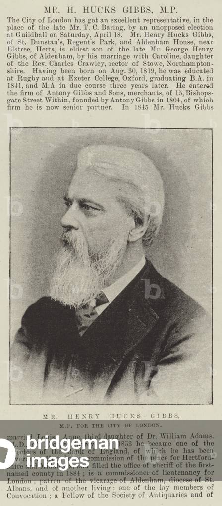 Mr Henry Hucks Gibbs, MP for the City of London (b/w photo)