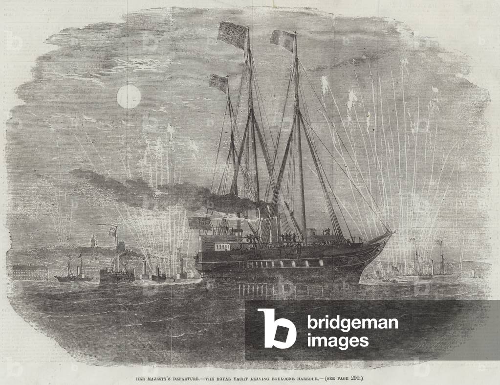 Her Majesty's Departure, the Royal Yacht leaving Boulogne Harbour (engraving)