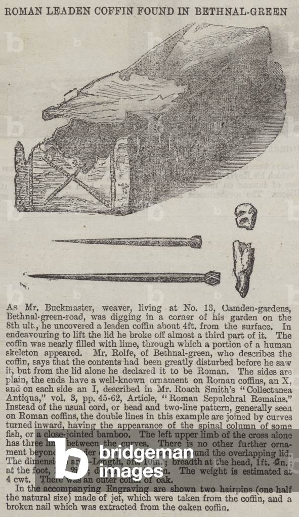 Roman Leaden Coffin found in Bethnal-Green (engraving)