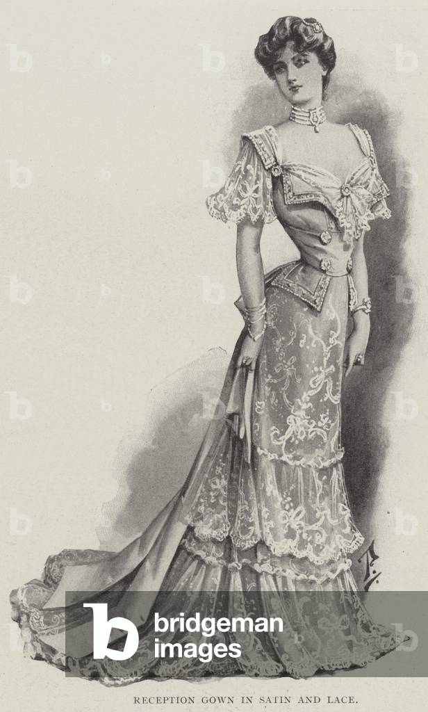 Reception Gown in Satin and Lace (litho)