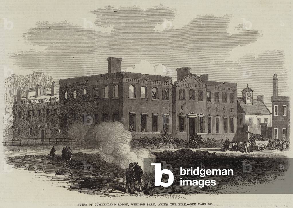 Ruins of Cumberland Lodge, Windsor Park, after the Fire (engraving)