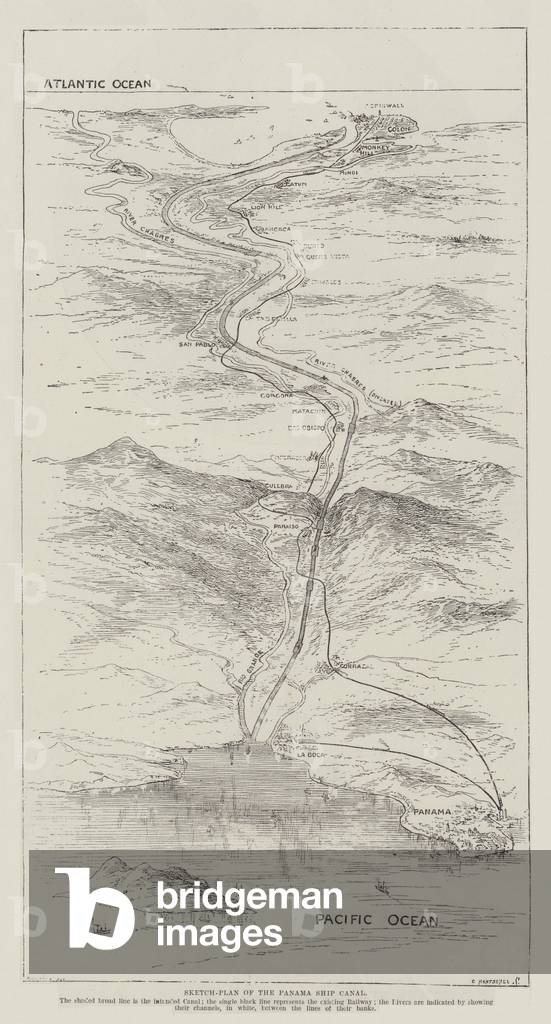 Sketch-Plan of the Panama Ship Canal (engraving)