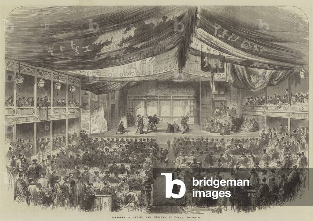 Sketches in Japan, the Theatre at Osaka (engraving)