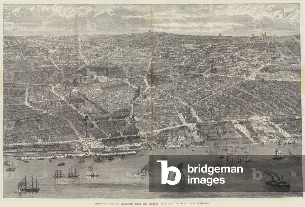 Bird's-Eye View of Liverpool, from the Mersey, with all the New Public Buildings (engraving)