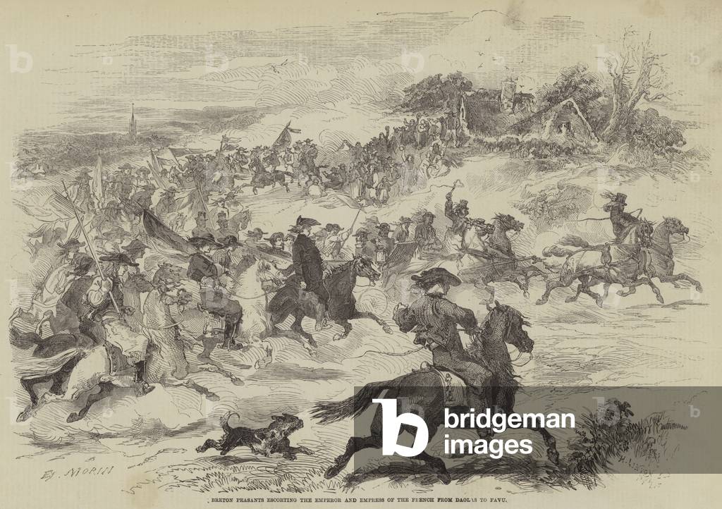 Breton Peasants escorting the Emperor and Empress of the French from Daolas to Favu (engraving)