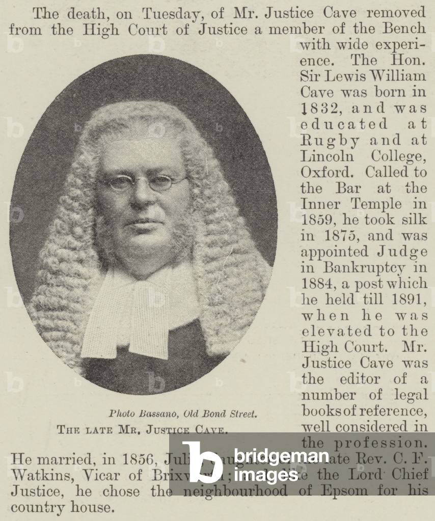 The late Mr Justice Cave (b/w photo)